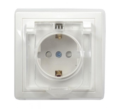 КВАРТА Белый Розетка 1-местная с заземлением со шторками с крышкой керамика 16А РСбш10-3-ККБ-44 IP44  ERK70-K01-10-DM-44  GENERICA