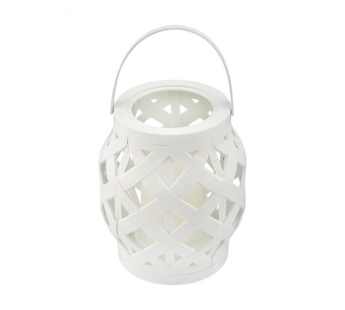 Декоративный фонарь со свечкой, плетеный корпус, белый, размер 14х14х16,5 см, цвет теплый белый  513-057  NEON-NIGHT