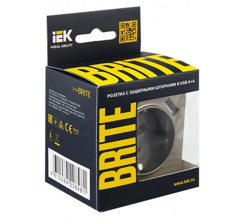 BRITE Розетка с заземлением со шторками 16А с USB A+A 3,1А РЮш10-2-БрШ шампань  BR-R14-16-U21-D31-K37  IEK