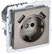 BRITE Розетка с заземлением со шторками 16А с USB A+A 2,1А РЮш10-1-БрШ шампань  BR-R14-16-U21-D21-K37  IEK