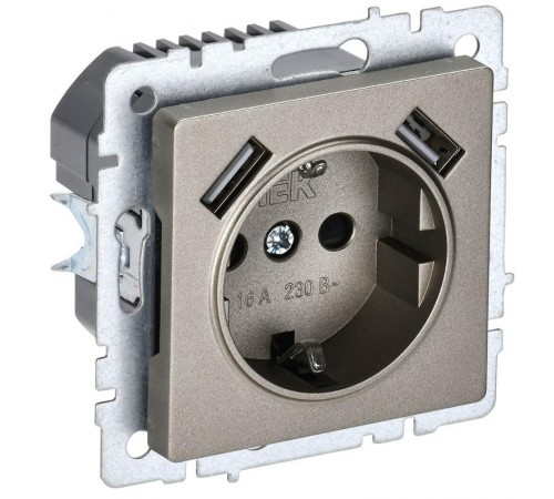 BRITE Розетка с заземлением со шторками 16А с USB A+A 3,1А РЮш10-2-БрШ шампань  BR-R14-16-U21-D31-K37  IEK