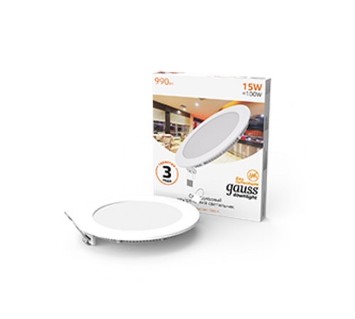 Светильник светодиодный встраиваемый ультратонкий круглый IP20 15W 2700K  939111115  Gauss