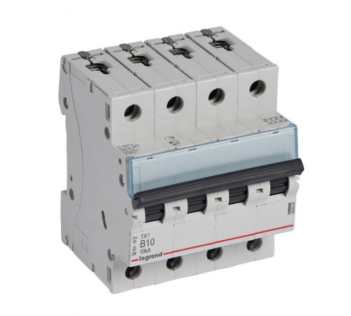 Автоматический выключатель TX 6000 - 10 кА - тип характеристики B - 4П - 400 В~ - 10 А - 4 модуля  403900  Legrand
