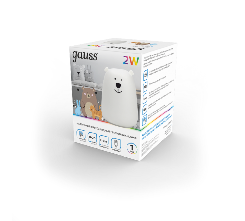 Настольный светодиодный детский ночник NN302 2W RGB, Li-ion, USB кабель , медведь 1/10/40  NN302  Gauss