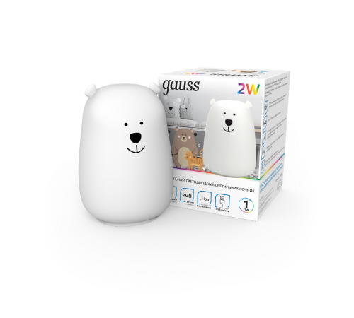 Настольный светодиодный детский ночник NN302 2W RGB, Li-ion, USB кабель , медведь 1/10/40  NN302  Gauss