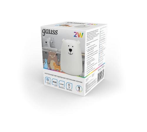 Настольный светодиодный детский ночник NN302 2W RGB, Li-ion, USB кабель , медведь 1/10/40  NN302  Gauss