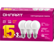 Лампа светодиодная 90 606 OLL-A60-15-230-2.7K-E27-PACK3  90606  ОНЛАЙТ