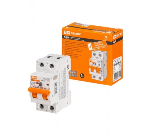 Выключатель автоматический диффренциального тока АД2P 2Р С16 30мА 6кА тип АС  SQ0204-0606  TDM