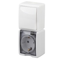 Блок розетка+выключатель вертикальный IP54, 16A(10AX)-250В, ОУ, 11-7407-01 Эра Эксперт, Белый  Б0036004  ЭРА