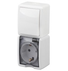 Блок розетка+выключатель вертикальный IP54, 16A(10AX)-250В, ОУ, 11-7407-01 Эра Эксперт, Белый  Б0036004  ЭРА