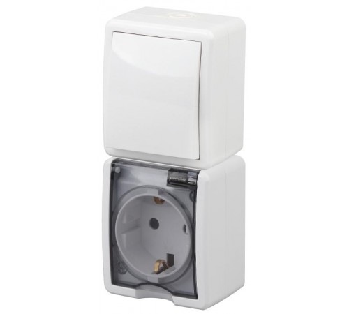 Блок розетка+выключатель вертикальный IP54, 16A(10AX)-250В, ОУ, 11-7407-01 Эра Эксперт, Белый  Б0036004  ЭРА