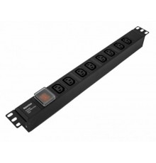 SHE19-8IEC-S-IEC Блок розеток для 19" шкафов, горизонтальный, 8 розеток IEC320 C13, выключатель с подсветкой, 482.6x44.4x44.4мм  426785  Hyperline