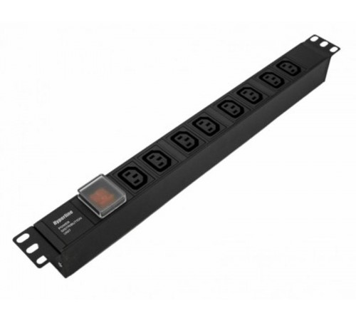 SHE19-8IEC-S-IEC Блок розеток для 19" шкафов, горизонтальный, 8 розеток IEC320 C13, выключатель с подсветкой, 482.6x44.4x44.4мм  426785  Hyperline