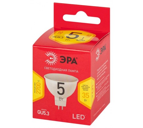 Лампа светодиодная LED MR16-5W-827-GU5.3 R (диод, софит, 7 Вт, тепл, GU 5.3) (10/100/4000)  Б0050230  ЭРА