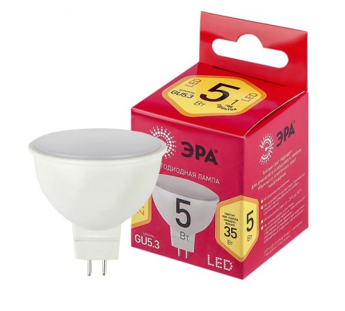 Лампа светодиодная LED MR16-5W-827-GU5.3 R (диод, софит, 7 Вт, тепл, GU 5.3) (10/100/4000)  Б0050230  ЭРА