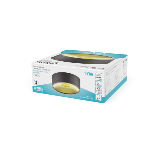 Светильник светодиодный накладной Overhead цилиндр 17W 1100lm 4000K 170-240V IP20 140*50мм черный золото LED 1/30  HD041  Gauss