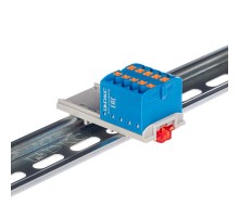 Блок распределительный с верт. адаптером на рейки  15/35мм, зажим push-in, 10  подкл. 2,5 кв.мм, синий  DTP1-010-04SPUB-V  DKC