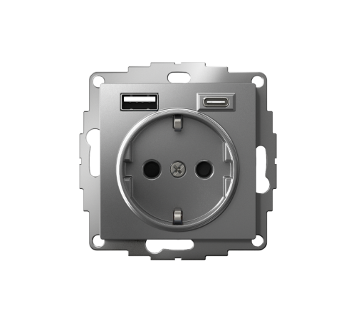 AtlasDesign Сталь Розетка 16А c 2 USB A+C, 5В/2,4А/3,0А, 2х5В/1,5А, механизм  ATN000932  SE