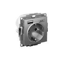 AtlasDesign Сталь Розетка 16А c 2 USB A+C, 5В/2,4А/3,0А, 2х5В/1,5А, механизм  ATN000932  SE