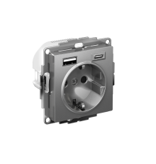 AtlasDesign Сталь Розетка 16А c 2 USB A+C, 5В/2,4А/3,0А, 2х5В/1,5А, механизм  ATN000932  SE