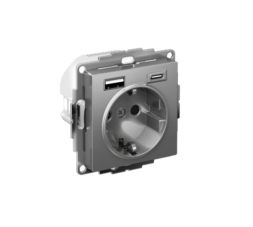 AtlasDesign Сталь Розетка 16А c 2 USB A+C, 5В/2,4А/3,0А, 2х5В/1,5А, механизм  ATN000932  SE