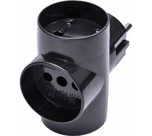 ADP10-15-20 Разветвитель сетевой 3-местный б/з, 250В, 10A, черный  39001  STEKKER