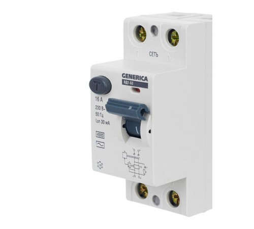 Выключатель дифференциальный (УЗО) ВД1-63 2п 16А 30мА тип AC  MDV15-2-016-030  GENERICA