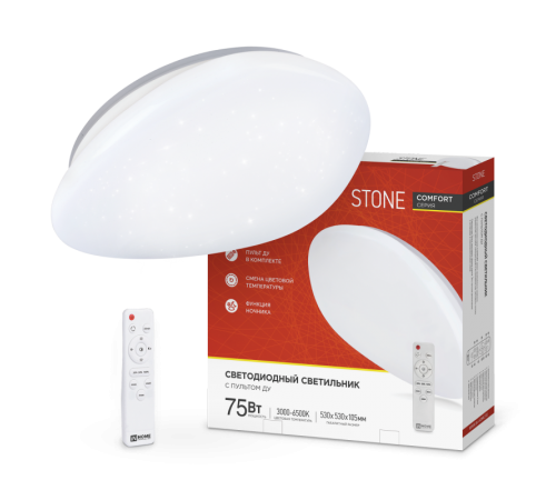 Светильник светодиодный COMFORT STONE 75Вт 230В 3000-6500K 6000Лм 530x105мм с пультом ДУ  4690612035642  IN HOME