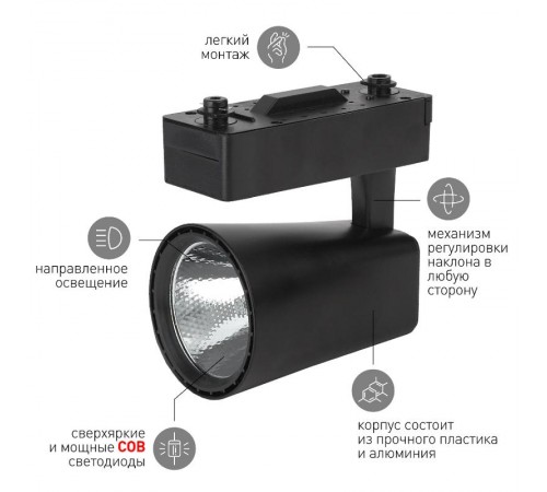 Светильник светодиодный трековый TR4-30 BK 30Вт 4000К IP20 черный  Б0032167  ЭРА