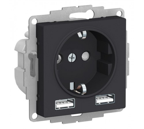 AtlasDesign Карбон Розетка 16А c 2 USB A+A, 5В/2,4А, 2х5В/1,2 А, механизм  ATN001030  SE