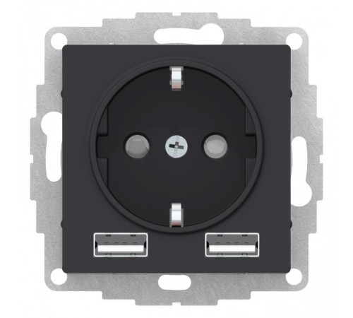 AtlasDesign Карбон Розетка 16А c 2 USB A+A, 5В/2,4А, 2х5В/1,2 А, механизм  ATN001030  SE