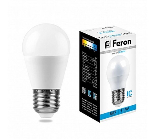Лампа светодиодная LB-750 (11W) 230V E27 6400K G45  25951  FERON
