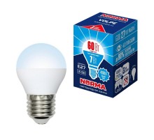 Лампа светодиодная LED-G45-7W/NW/E27/FR/NR LED. "шар", матовая. Серия Norma. 4000K  UL-00003822  Volpe