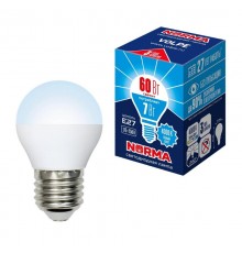 Лампа светодиодная LED-G45-7W/NW/E27/FR/NR LED. "шар", матовая. Серия Norma. 4000K  UL-00003822  Volpe