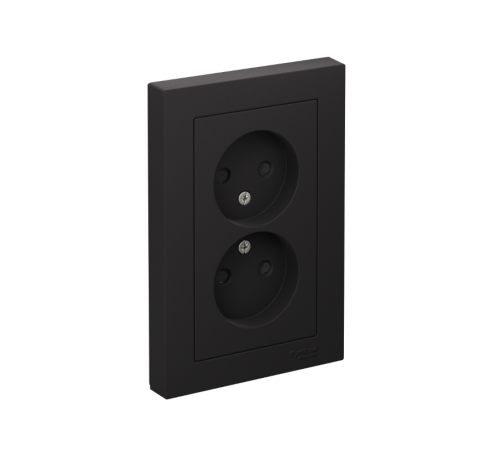 AtlasDesign Карбон Розетка без заземления двойная, со шторками,16А, (в сборе с рамкой)  ATN001022  SE