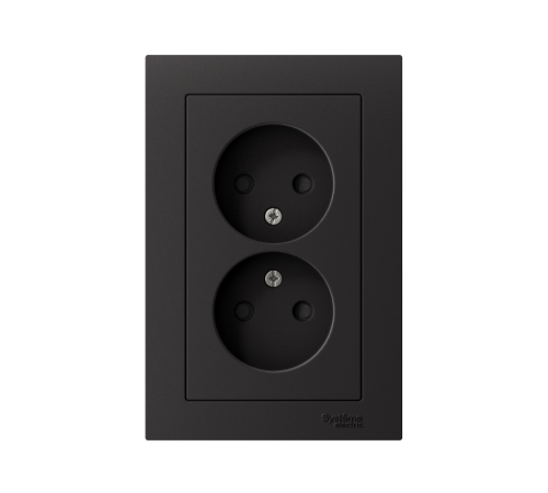 AtlasDesign Карбон Розетка без заземления двойная, со шторками,16А, (в сборе с рамкой)  ATN001022  SE