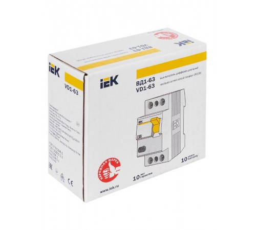Выключатель дифференциальный (УЗО) ВД1-63 2п 63А 100мА тип AC  MDV10-2-063-100  IEK