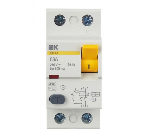 Выключатель дифференциальный (УЗО) ВД1-63 2п 63А 100мА тип AC  MDV10-2-063-100  IEK