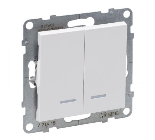 SUNO Переключатель двухклавишный 10АХ 250В с подсветкой. Цвет "Белый"  721118  Legrand