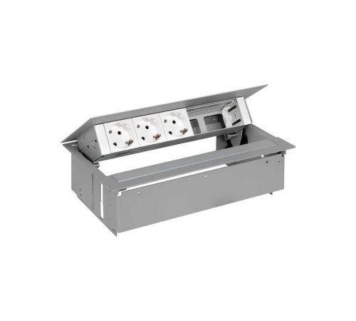 Simon S400 Врезной розеточный блок с крышкой и мет. вводом, 3x2P+E, 2 пустых модуля, алюминий, Simon 400  45503000-133  Simon