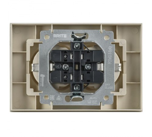 BRITE Розетка 2-местная с заземлением без защитных шторок плоская 16А в сборе РСПл12-3-БрКр бежевый   BR-R27-16-K10-F  IEK