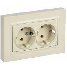 BRITE Розетка 2-местная с заземлением без защитных шторок плоская 16А в сборе РСПл12-3-БрКр бежевый   BR-R27-16-K10-F  IEK