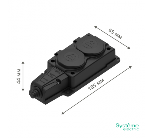 Колодка 2 гнезда 2К+З каучуковая 16А/250В IP44 Чёрная MultiSet  MST4102BK  SE