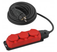 Удлинитель силовой UK-3e-3x1,5-5m-IP44(KG) с заземлением 3 розетки каучук 5м КГ 3х1,5мм2 IP44  Б0057579  ЭРА