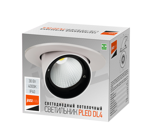 Светильник светодиодный встраиваемый downlight ДВО PLED DL4 30W 4000K 24° поворот White IP40  .5021907  Jazzway