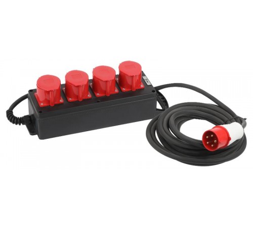 Удлинитель силовой IND380-U-4e-5x4-20m-IP44 на 380В на каучуковой колодке 4 розетки 4xCEE 5P 20м КГ 5х2,5 32A IP44  Б0057320  ЭРА