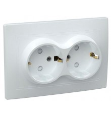 КВАРТА Белый Розетка 2-местная с заземлением со шторками 16А РСш12-3-КБ  ERK21-K01-16-DM  GENERICA