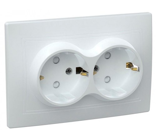 КВАРТА Белый Розетка 2-местная с заземлением со шторкой керамическая 16А РСш12-3-КБ ERK24-K01-16-K  GENERICA