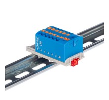 Блок распределительный с верт. адаптером на рейки  15/35мм, зажим push-in, 1 ввод 6 кв.мм, 12  подкл. 2,5 кв.мм, синий  DTP1-112-104SPUB-V  DKC