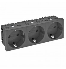 Розетка тройная 0° с з/к, 250 В, 16A (черный) (STD-D0 SWGR3)  6120050  OBO Bettermann
